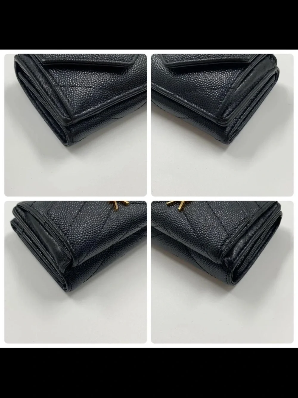Saint Laurent Black Chevron Quilted Leather Card Case with Gold YSL